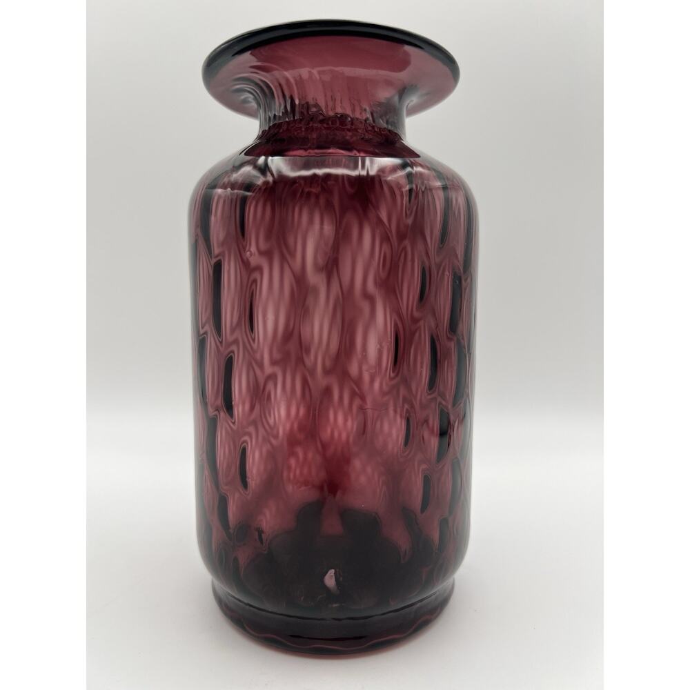 Empoli Diamond Optic Dark Plum Purple Vase 7.5” Tall Vintage